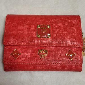 NWOT AUTHENTICATED MCM RED TRIFOLD WALLET